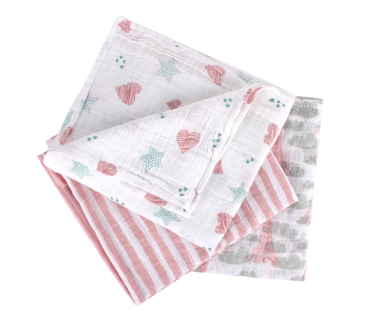 Abracadabra Eiffel Tower Swaddles-Pink-Muslin Cotton-Infant Wraps-Pack of 3