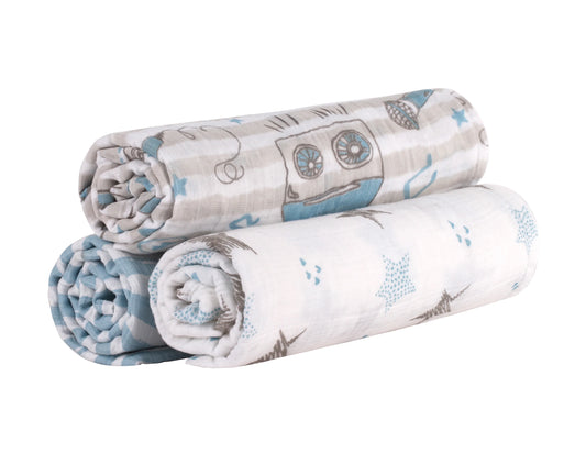 Abracadabra Rockstar Swaddles-Multicolor-Muslin Cotton-Infant Wraps-Pack of 3