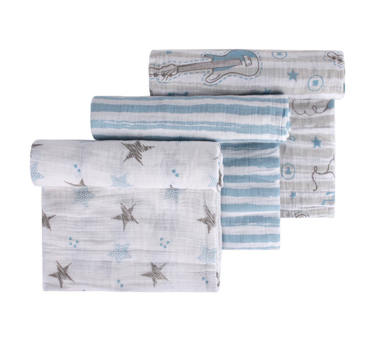 Abracadabra Rockstar Swaddles-Multicolor-Muslin Cotton-Infant Wraps-Pack of 3