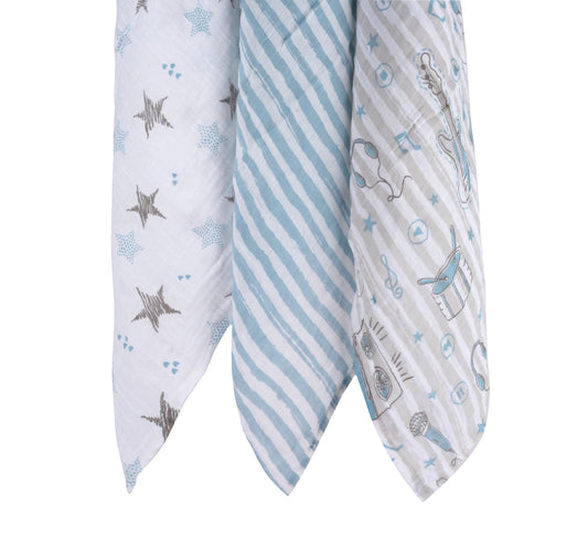 Abracadabra Rockstar Swaddles-Multicolor-Muslin Cotton-Infant Wraps-Pack of 3