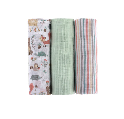 Abracadabra Bambi & Friends Swaddles-Multicolor-Muslin Cotton-Infant Wraps-Pack of 3