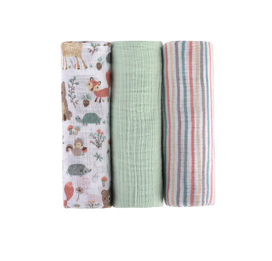 Abracadabra Bambi & Friends Swaddles-Multicolor-Muslin Cotton-Infant Wraps-Pack of 3