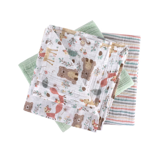 Abracadabra Bambi & Friends Swaddles-Multicolor-Muslin Cotton-Infant Wraps-Pack of 3