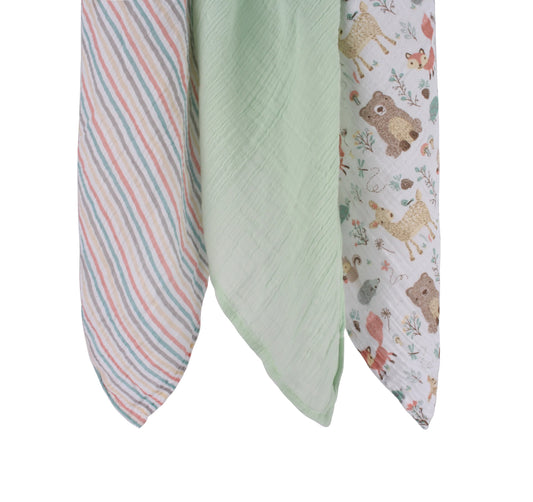 Abracadabra Bambi & Friends Swaddles-Multicolor-Muslin Cotton-Infant Wraps-Pack of 3