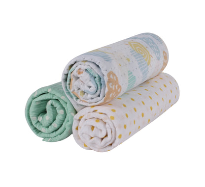 Abracadabra Lost in Clouds Swaddles-Multicolor-Muslin Cotton-Infant Wraps-Pack of 3