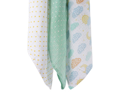 Abracadabra Lost in Clouds Swaddles-Multicolor-Muslin Cotton-Infant Wraps-Pack of 3