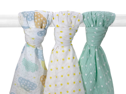 Abracadabra Lost in Clouds Swaddles-Multicolor-Muslin Cotton-Infant Wraps-Pack of 3