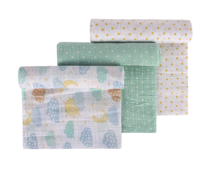 Abracadabra Lost in Clouds Swaddles-Multicolor-Muslin Cotton-Infant Wraps-Pack of 3