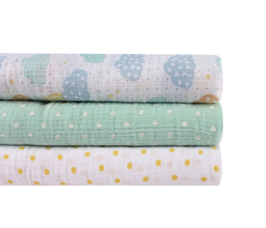 Abracadabra Lost in Clouds Swaddles-Multicolor-Muslin Cotton-Infant Wraps-Pack of 3