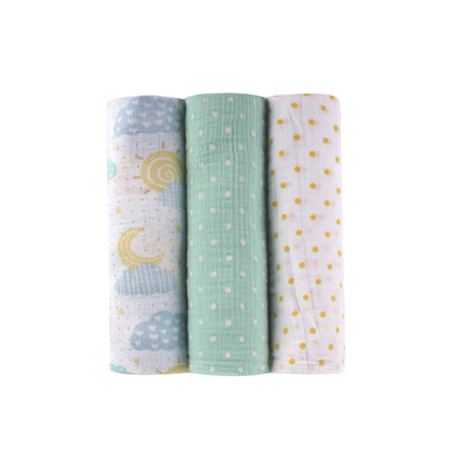 Abracadabra Lost in Clouds Swaddles-Multicolor-Muslin Cotton-Infant Wraps-Pack of 3