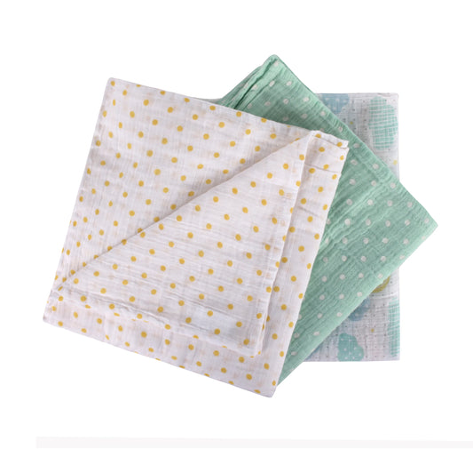 Abracadabra Lost in Clouds Swaddles-Multicolor-Muslin Cotton-Infant Wraps-Pack of 3