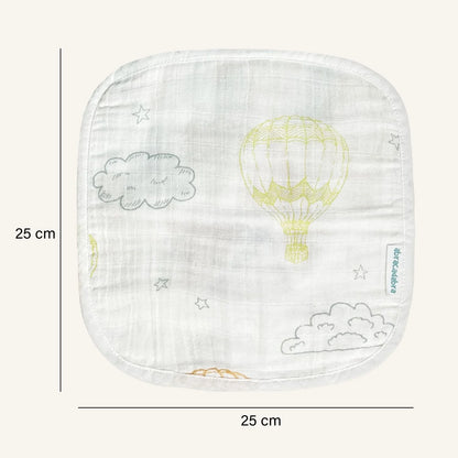 Abracadabra 100% Cotton Muslin Wipes-Multi Purpose & Hypoallergenic-Set of 3 Wash Cloths-Hot Air Balloon-For Infants