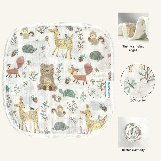 Abracadabra 100% Cotton Muslin Wipes-Multi Purpose & Hypoallergenic-Set of 3 Wash Cloths-Bambi & Friends-For Infants