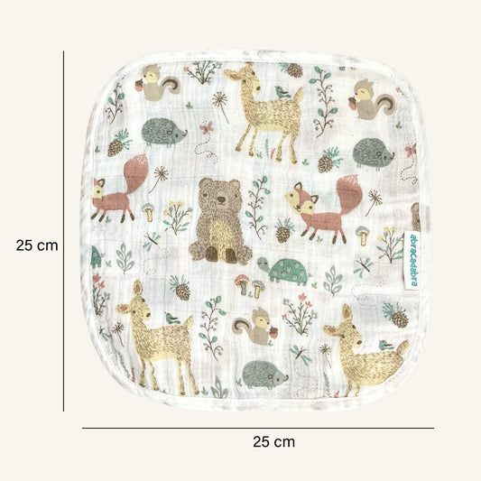 Abracadabra 100% Cotton Muslin Wipes-Multi Purpose & Hypoallergenic-Set of 3 Wash Cloths-Bambi & Friends-For Infants