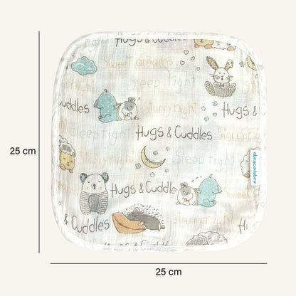 Abracadabra 100% Cotton Muslin Wipes-Multi Purpose & Hypoallergenic-Set of 3 Wash Cloths-Sleepy Friends-For Infants