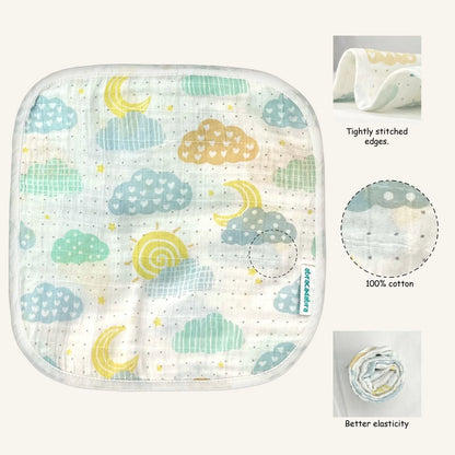 Abracadabra 100% Cotton Muslin Wipes-Multi Purpose & Hypoallergenic-Set of 3 Wash Cloths-Lost in Clouds-For Infants