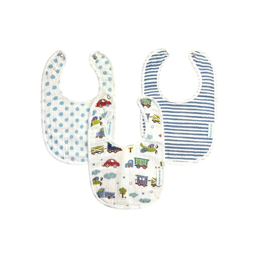 Abracadabra Muslin Bibs-Transport-Foldable-With Snap Button-Pack of 3-For Infants