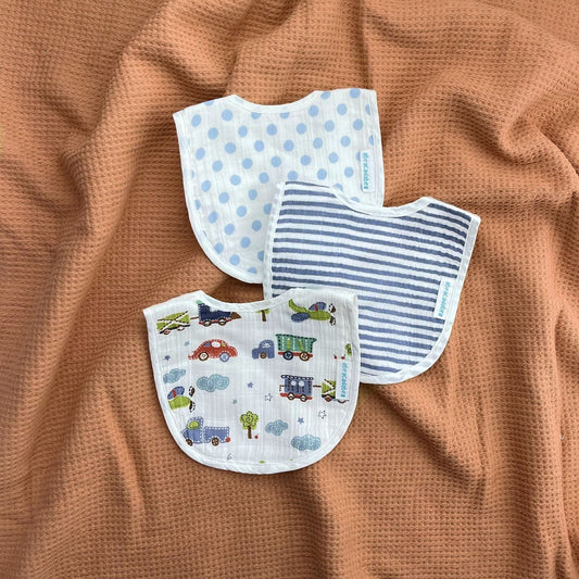 Abracadabra Muslin Bibs-Transport-Foldable-With Snap Button-Pack of 3-For Infants