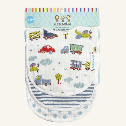 Abracadabra Muslin Bibs-Transport-Foldable-With Snap Button-Pack of 3-For Infants