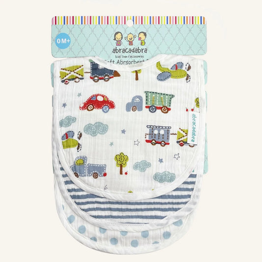 Abracadabra Muslin Bibs-Transport-Foldable-With Snap Button-Pack of 3-For Infants