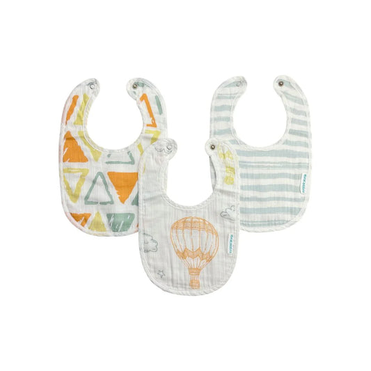 Abracadabra Muslin Bibs-Hot Air Balloon-Foldable-With Snap Button-Pack of 3-For Infants