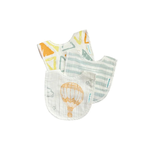 Abracadabra Muslin Bibs-Hot Air Balloon-Foldable-With Snap Button-Pack of 3-For Infants