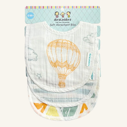 Abracadabra Muslin Bibs-Hot Air Balloon-Foldable-With Snap Button-Pack of 3-For Infants