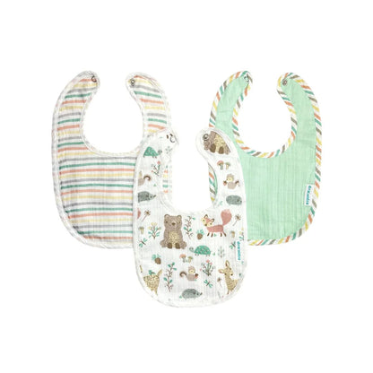 Abracadabra Muslin Bibs-Bambi & Friends-Foldable-With Snap Button-Pack of 3-For Infants