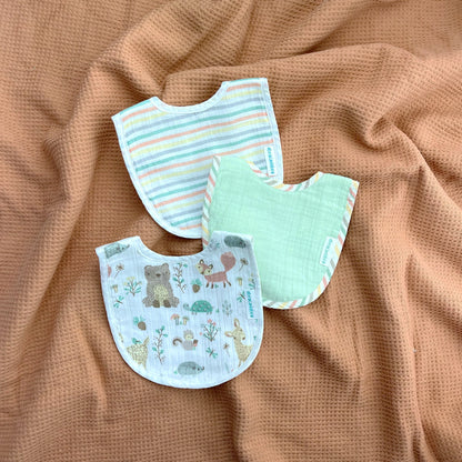 Abracadabra Muslin Bibs-Bambi & Friends-Foldable-With Snap Button-Pack of 3-For Infants