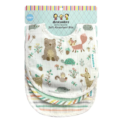 Abracadabra Muslin Bibs-Bambi & Friends-Foldable-With Snap Button-Pack of 3-For Infants