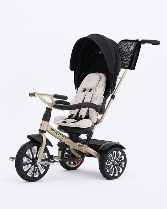 Bentley Mulliner 6 in 1 Trike Stroller-Continental GT Mulliner Style Replica Wheels-Cross Stiched & Cushioned Seats-With Bentley Badge & Anti Slip Pedals-For 6M to 5Y (Upto 25 Kg)-Gold