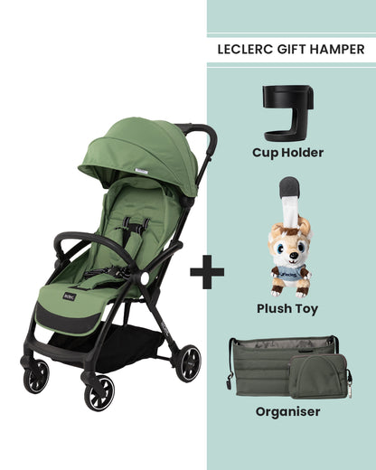 Leclerc Magic Fold Plus Lightweight Stroller-Air Cabin Friendly-Flat Reclining Seat-One Touch Fold-with Free Gift Hamper-2 Year Warranty-for 6M to 5Y (Upto 22Kg)-Green