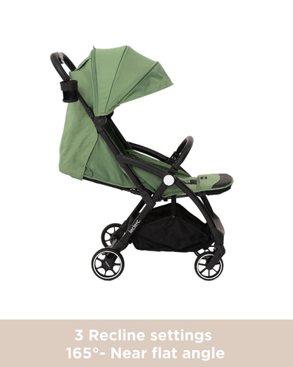 Leclerc Magic Fold Plus Lightweight Stroller-Air Cabin Friendly-Flat Reclining Seat-One Touch Fold-with Free Gift Hamper-2 Year Warranty-for 6M to 5Y (Upto 22Kg)-Green