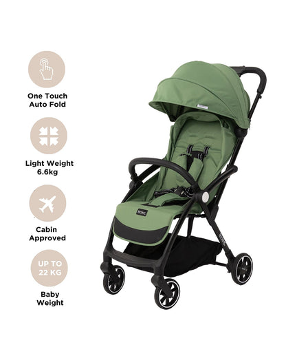 Leclerc Magic Fold Plus Lightweight Stroller-Air Cabin Friendly-Flat Reclining Seat-One Touch Fold-with Free Gift Hamper-2 Year Warranty-for 6M to 5Y (Upto 22Kg)-Green