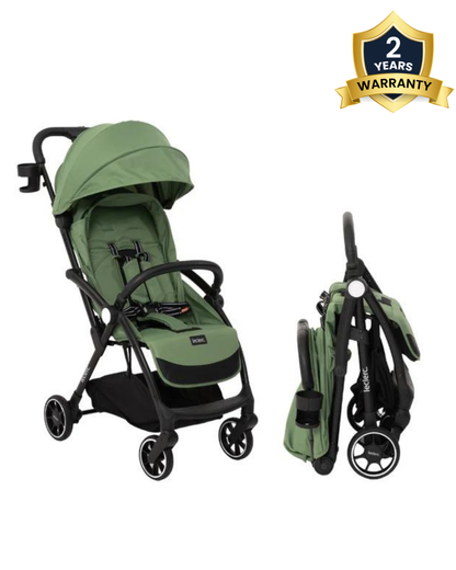 Leclerc Magic Fold Plus Lightweight Stroller-Air Cabin Friendly-Flat Reclining Seat-One Touch Fold-with Free Gift Hamper-2 Year Warranty-for 6M to 5Y (Upto 22Kg)-Green