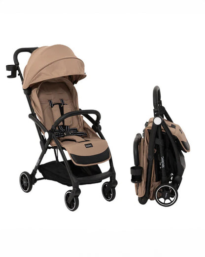 Leclerc Magic Fold Plus Lightweight Stroller-Air Cabin Friendly-Flat Reclining Seat-One Touch Fold-Includes Rain Cover, Travel Bag & Cup Holder-2 Year Warranty-for 6M to 5Y (Upto 22Kg)-Sand