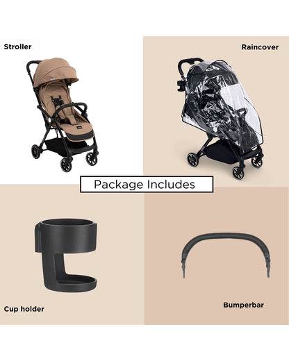 Leclerc Magic Fold Plus Lightweight Stroller-Air Cabin Friendly-Flat Reclining Seat-One Touch Fold-Includes Rain Cover, Travel Bag & Cup Holder-2 Year Warranty-for 6M to 5Y (Upto 22Kg)-Sand