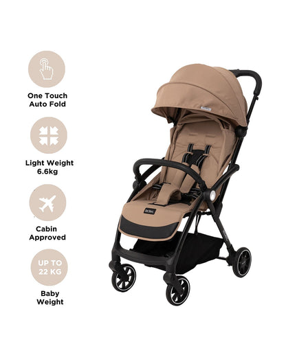 Leclerc Magic Fold Plus Lightweight Stroller-Air Cabin Friendly-Flat Reclining Seat-One Touch Fold-Includes Rain Cover, Travel Bag & Cup Holder-2 Year Warranty-for 6M to 5Y (Upto 22Kg)-Sand