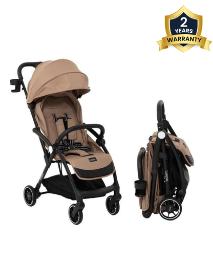 Leclerc Magic Fold Plus Lightweight Stroller-Air Cabin Friendly-Flat Reclining Seat-One Touch Fold-Includes Rain Cover, Travel Bag & Cup Holder-2 Year Warranty-for 6M to 5Y (Upto 22Kg)-Sand