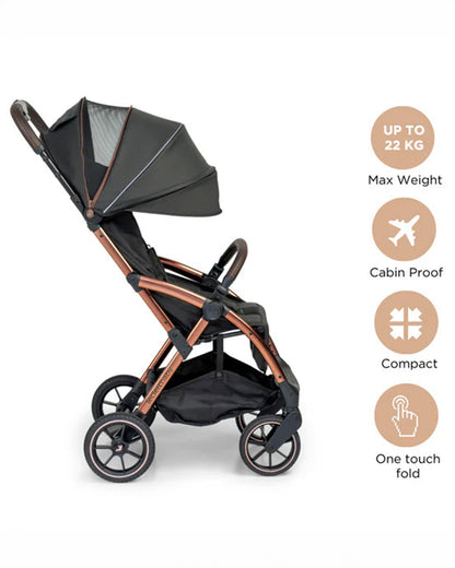 Leclerc Influencer XL Stroller-Air Cabin Friendly-Flat Reclining Seat-One Touch Fold-With Large Frame and Wheels-Includes Travel Bag-2 Years Warranty-for 6M to 5Y (Upto 22Kg)-Black Brown