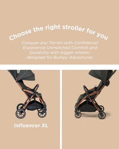 Leclerc Influencer XL Stroller-Air Cabin Friendly-Flat Reclining Seat-One Touch Fold-With Large Frame and Wheels-Includes Travel Bag-2 Years Warranty-for 6M to 5Y (Upto 22Kg)-Black Brown