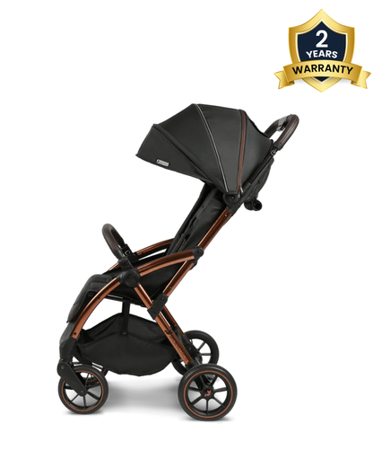 Leclerc Influencer XL Stroller-Air Cabin Friendly-Flat Reclining Seat-One Touch Fold-With Large Frame and Wheels-Includes Travel Bag-2 Years Warranty-for 6M to 5Y (Upto 22Kg)-Black Brown