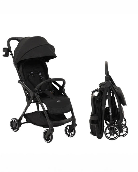 Leclerc Influencer Air Lightweight Baby Stroller & Joie Gemm Car Seat Travel System-Stroller: (Cabin Friendly, One Touch Fold, For 6M to 5Y)-Car Seat: (Airline Certified, Side Impact Protection, Upto 13 Kg)-Includes Car Seat Adapters-Piano Black & Shale