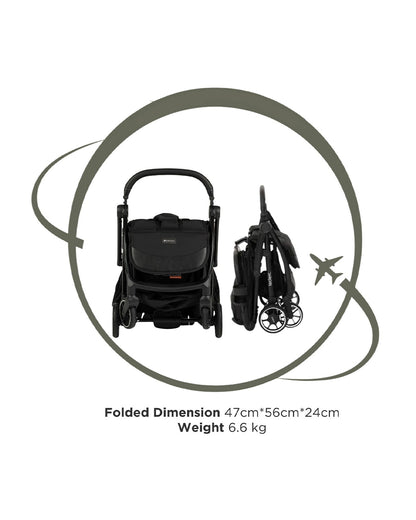 Leclerc Influencer Air Lightweight Baby Stroller-Air Cabin Friendly-Flat Reclining Seat-One Touch Fold-Includes Travel Bag-2 Years Warranty-For 6M to 5Y (Upto 22 Kg)-Piano Black