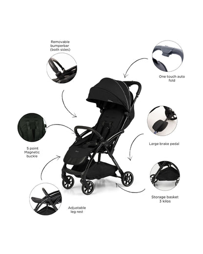 Leclerc Influencer Air Lightweight Baby Stroller-Air Cabin Friendly-Flat Reclining Seat-One Touch Fold-Includes Travel Bag-2 Years Warranty-For 6M to 5Y (Upto 22 Kg)-Piano Black