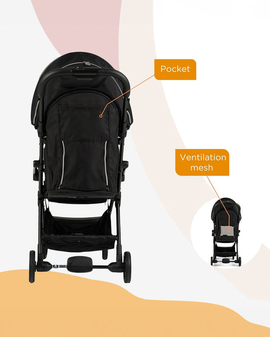 Leclerc Influencer Air Lightweight Baby Stroller-Air Cabin Friendly-Flat Reclining Seat-One Touch Fold-Includes Travel Bag-2 Years Warranty-For 6M to 5Y (Upto 22 Kg)-Piano Black