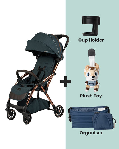 Leclerc Influencer Air Twin Stroller-Air Cabin Friendly-Flat Reclining Seat-One Touch Fold-Includes Individual Travel Bags & Twin Stroller Connectors-2 Years Warranty-For 6M to 5Y (Upto 22 Kg Each Stroller)-Denim Blue