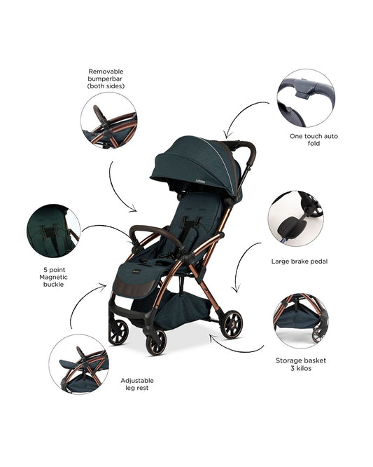 Leclerc Influencer Air Twin Stroller-Air Cabin Friendly-Flat Reclining Seat-One Touch Fold-Includes Individual Travel Bags & Twin Stroller Connectors-2 Years Warranty-For 6M to 5Y (Upto 22 Kg Each Stroller)-Denim Blue