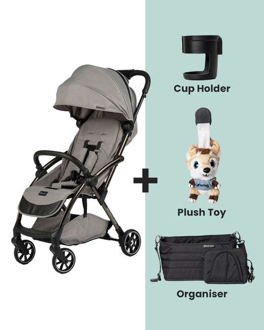 Leclerc Influencer Air Twin Stroller-Air Cabin Friendly-Flat Reclining Seat-One Touch Fold-Includes Individual Travel Bags & Twin Stroller Connectors-2 Years Warranty-For 6M to 5Y (Upto 22 Kg Each Stroller)-Violet Grey