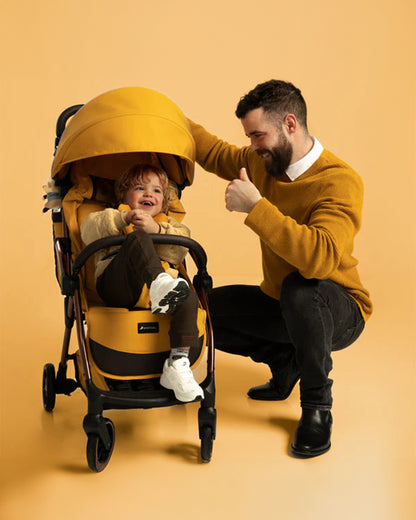 Leclerc Influencer Air Lightweight Baby Stroller-Air Cabin Friendly-One Touch Fold-With Free Gift Hamper-2 Years Warranty-For 6M to 5Y (Upto 22 Kg)-Golden Mustard